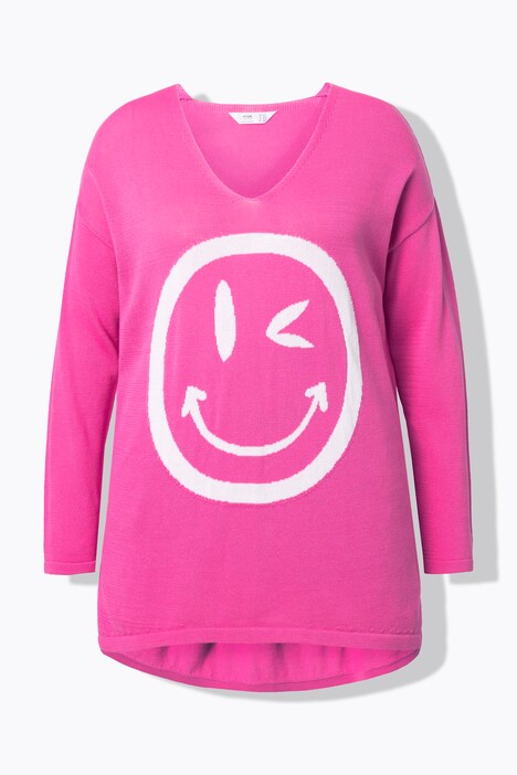 Pull oversize avec motif Smiley, col V et manches longues