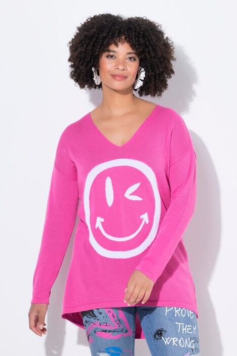 Pull oversize avec motif Smiley, col V et manches longues