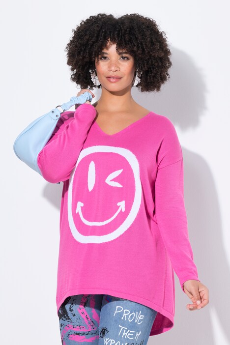 Pull oversize avec motif Smiley, col V et manches longues
