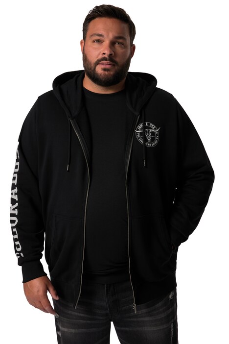 Bunda s kapucí John F. Gee, potisk na rukávech, klokaní kapsa, do 8XL
