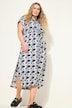 Maxikjole, oversized, batik-print, skjortekrave, korte ærmer