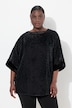 Bluse, Burnout-fløjl, oversize, rund hals, kortærmet