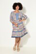 Vestido, forma en A, rayas estampadas, tapeta de botones, manga 3/4