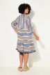 Vestido, forma en A, rayas estampadas, tapeta de botones, manga 3/4