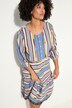 Vestido, forma en A, rayas estampadas, tapeta de botones, manga 3/4