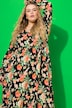 Robe trapèze à manches longues, imprimé floral