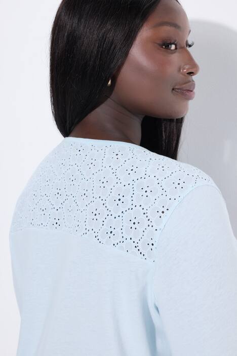 Camicia da notte con ricami traforati, piega decorativa, scollo a girocollo e maniche a 3/4