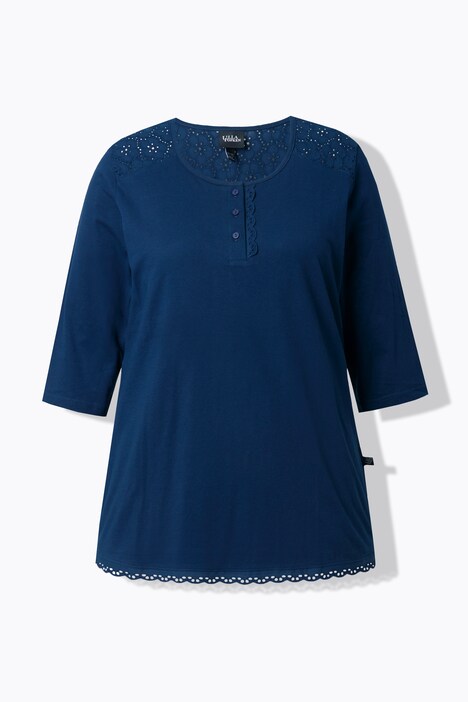 Pyjama à col rond et manches 3/4, broderie ajourée et pli décoratif