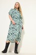 Skjorte-midikjole, oversized, heldekkende trykk, skjortekrage, knytebelte i midjen