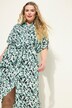 Skjorte-midikjole, oversized, heldekkende trykk, skjortekrage, knytebelte i midjen