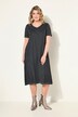 Jersey jurk, A-lijn, cold dyed, V-hals met opengewerkt borduursel, halve mouwen