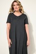 Jersey jurk, A-lijn, cold dyed, V-hals met opengewerkt borduursel, halve mouwen