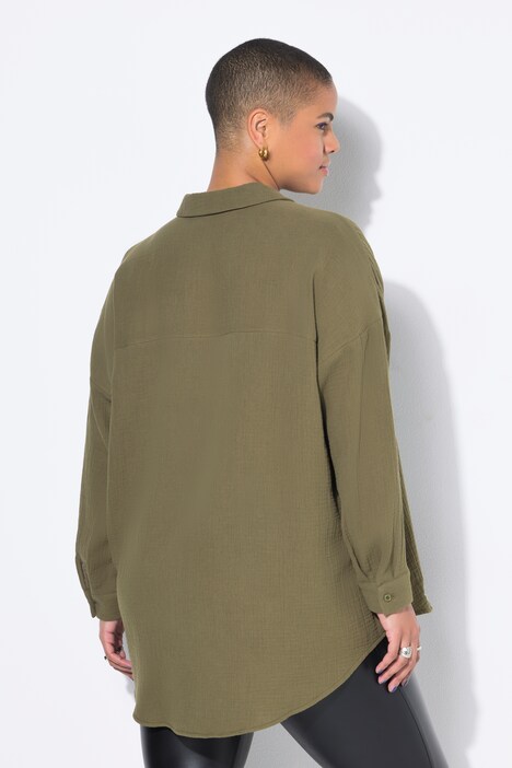 Mušelínová halenka, oversize, výšivka očí, dlouhé rukávy