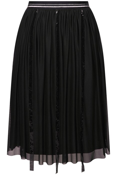 Straight Cut Elastic Waist Sequined Stripe Mesh Skirt