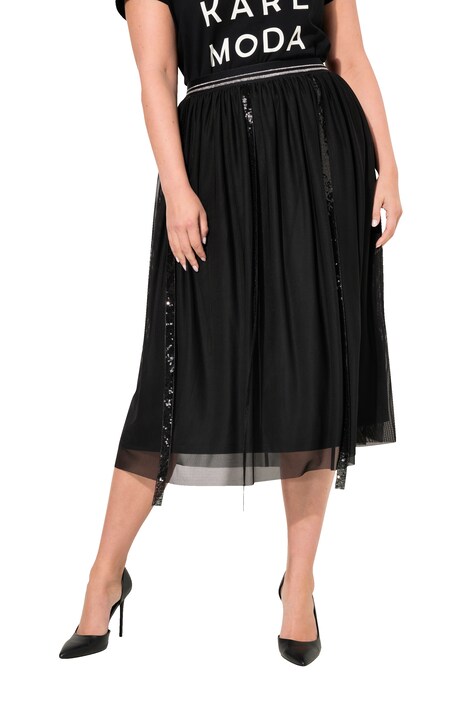 Straight Cut Elastic Waist Sequined Stripe Mesh Skirt