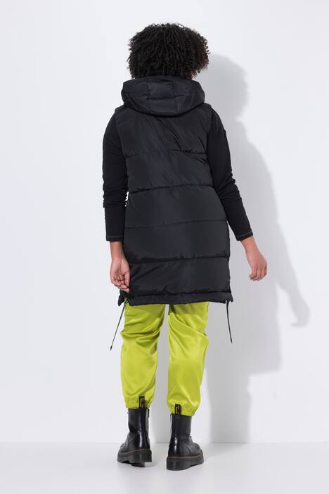Lange doorgestikte bodywarmer, A-lijn, capuchon