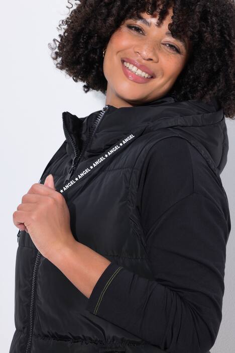 Lange doorgestikte bodywarmer, A-lijn, capuchon