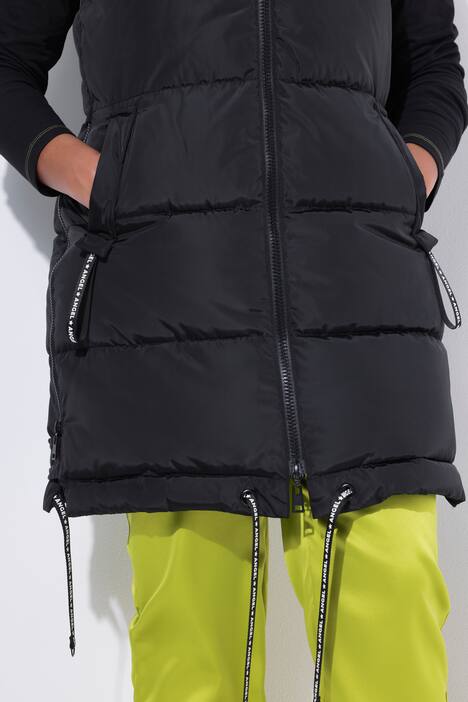 Lange doorgestikte bodywarmer, A-lijn, capuchon