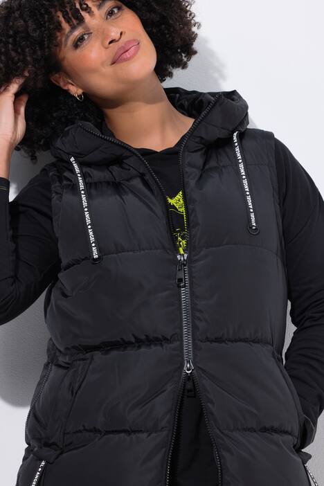 Lange doorgestikte bodywarmer, A-lijn, capuchon