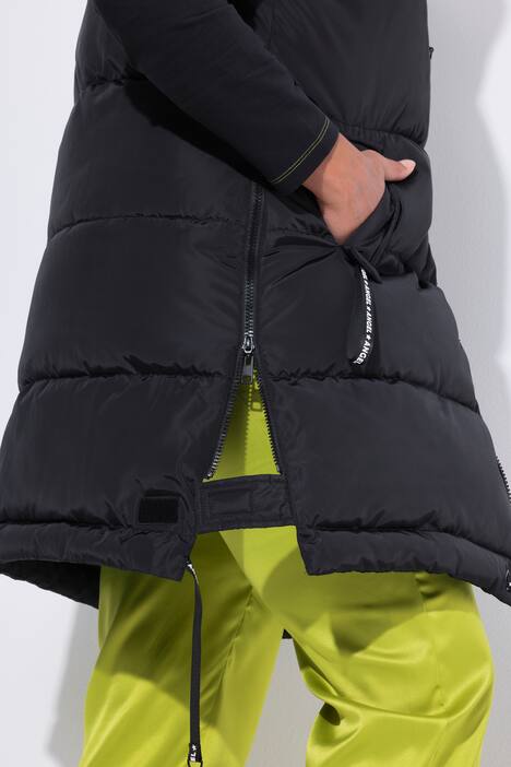 Lange doorgestikte bodywarmer, A-lijn, capuchon