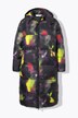 Cappotto trapuntato dal taglio oversize con stampa colorata e cappuccio