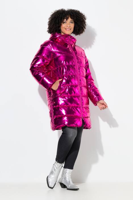 Hooded A-Line Metallic Shimmer Puffer Coat