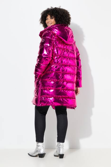 Hooded A-Line Metallic Shimmer Puffer Coat