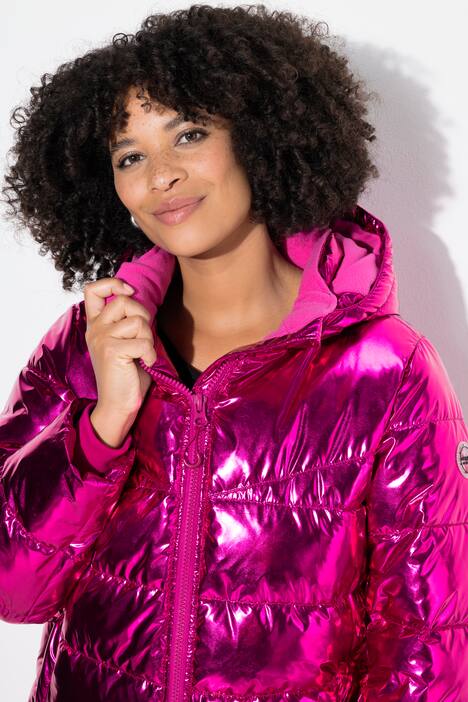 Hooded A-Line Metallic Shimmer Puffer Coat