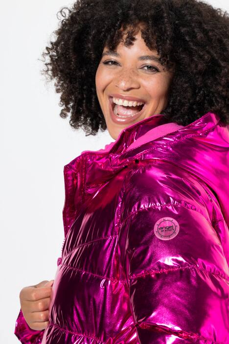 Hooded A-Line Metallic Shimmer Puffer Coat