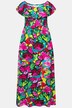Half-Sleeve Carmen Neckline Smocked Bust Floral Print Jersey Maxi Dress