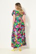 Half-Sleeve Carmen Neckline Smocked Bust Floral Print Jersey Maxi Dress