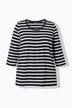 T-shirt rayé avec plis fantaisie, col rond et manches 3/4, coupe évasée
