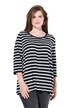 Triíčko, pruhy, A střih, kulatý výstřih, ozdobné sklady, 3/4 rukávy
