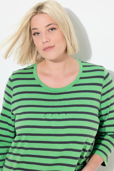 Shirt, strepen, A-lijn, ronde hals, sierplooien, 3/4-mouwen