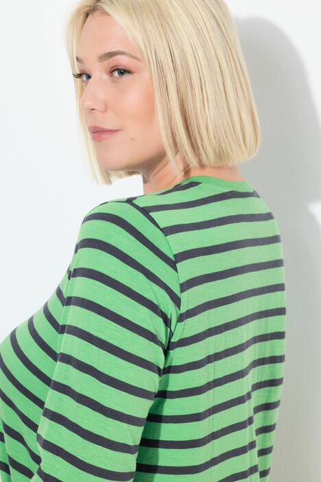 Shirt, strepen, A-lijn, ronde hals, sierplooien, 3/4-mouwen