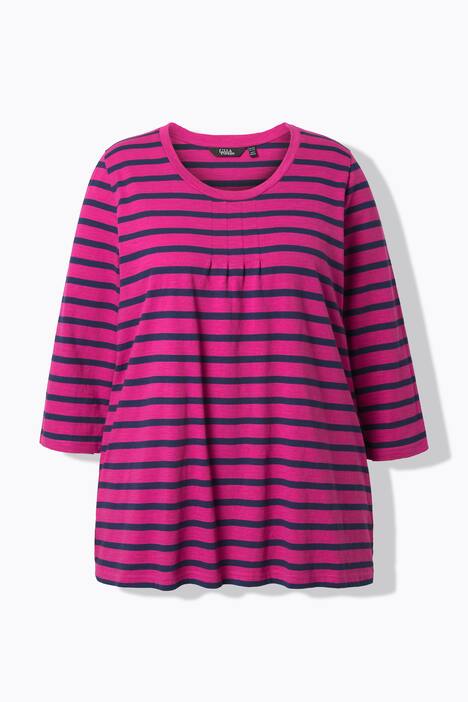 Shirt, strepen, A-lijn, ronde hals, sierplooien, 3/4-mouwen