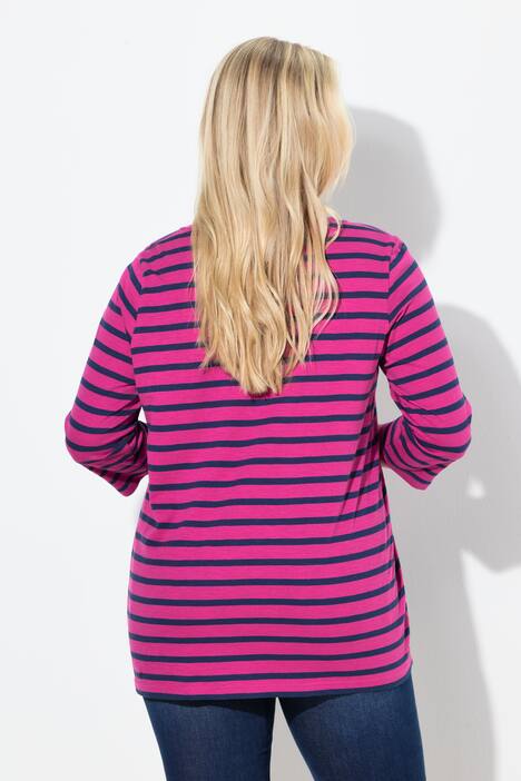 Shirt, strepen, A-lijn, ronde hals, sierplooien, 3/4-mouwen