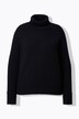 Pull oversize, coupe raccourcie. Col roulé et manches longues raglan