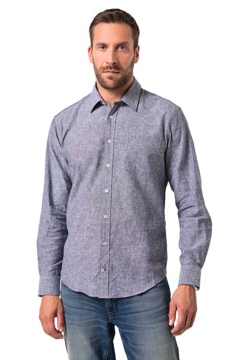 Košile JP1880, lněná směs, dlouhé rukávy, Kent límeček, Modern střih, do 8XL