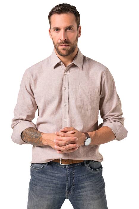 Košile JP1880, lněná směs, dlouhé rukávy, Kent límeček, Modern střih, do 8XL