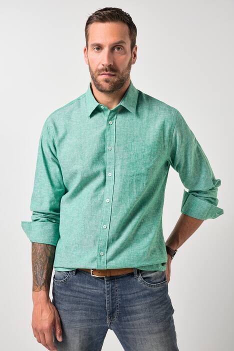 Chemise en lin mélangé JP 1880, manches longues et col Kent, coupe Modern Fit - jusqu'au 8 XL