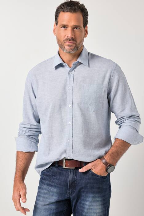 Chemise en lin mélangé JP 1880, manches longues et col Kent, coupe Modern Fit - jusqu'au 8 XL