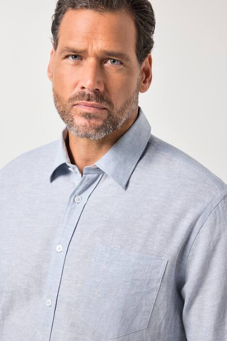 Chemise en lin mélangé JP 1880, manches longues et col Kent, coupe Modern Fit - jusqu'au 8 XL