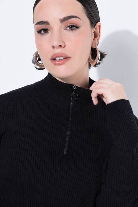Pullover, troyer, geribbeld breisel, Slim, ritskraag