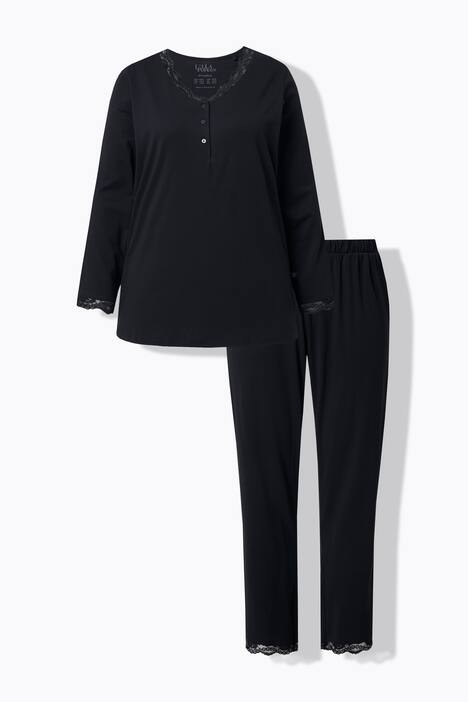 Pyjama avec dentelle et boutons, manches longues et col V