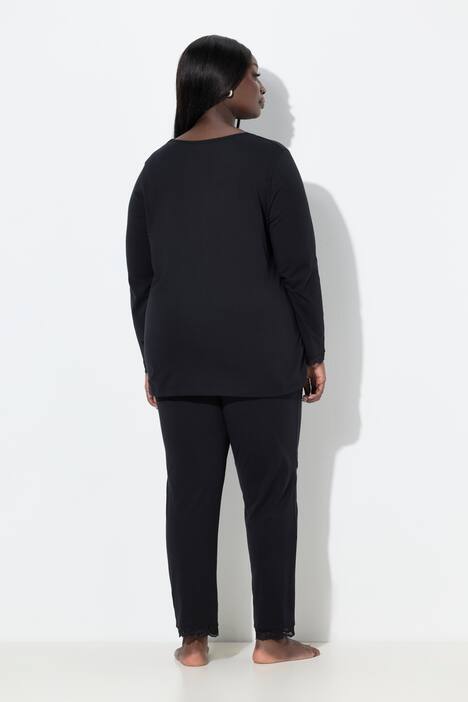 Pyjama avec dentelle et boutons, manches longues et col V