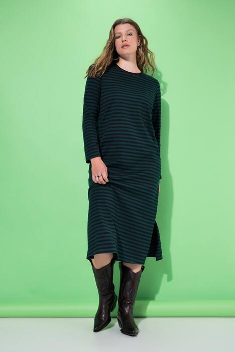 Maxikleid, A-Line, Jersey mit Ringeln, Langarm