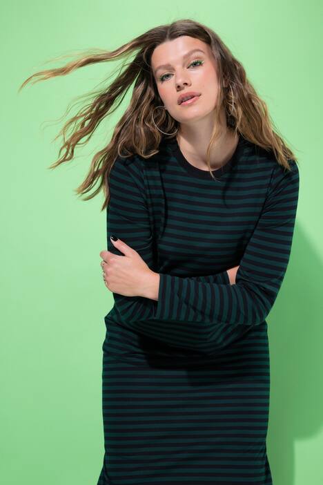 Maxikleid, A-Line, Jersey mit Ringeln, Langarm
