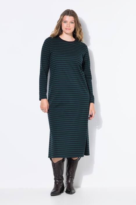 Maxikleid, A-Line, Jersey mit Ringeln, Langarm