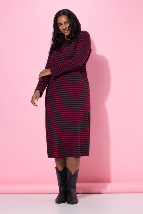 Maxikleid, A-Line, Jersey mit Ringeln, Langarm